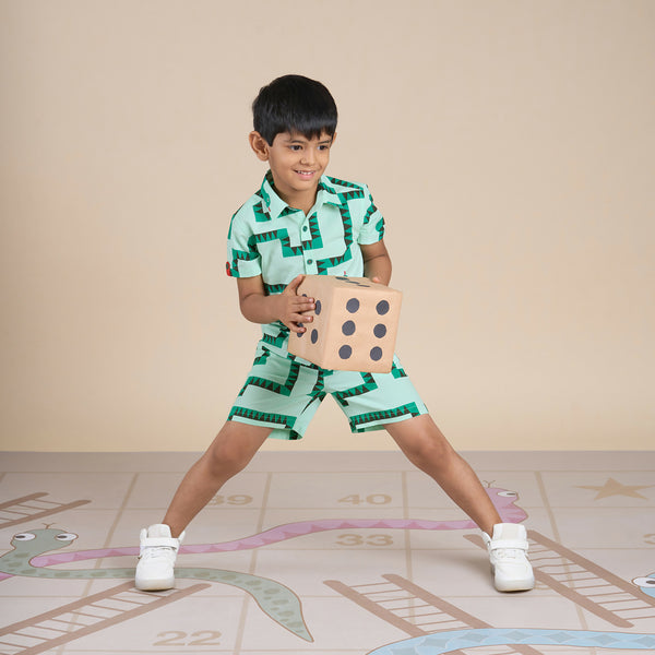 Snakes and Ladders Boys Green Table Print Shirt and Boxer Sets from Siblings Collection - Distacart