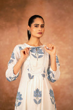 Thumbnail for Joban Fashion Blue Floral Hand Block Printed Cotton Kurta Pant Set - Distacart