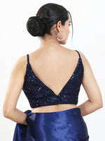 Thumbnail for Joban Fashion Navy Blue Sequin Padded Blouse With V Neck Sleeveless - Distacart