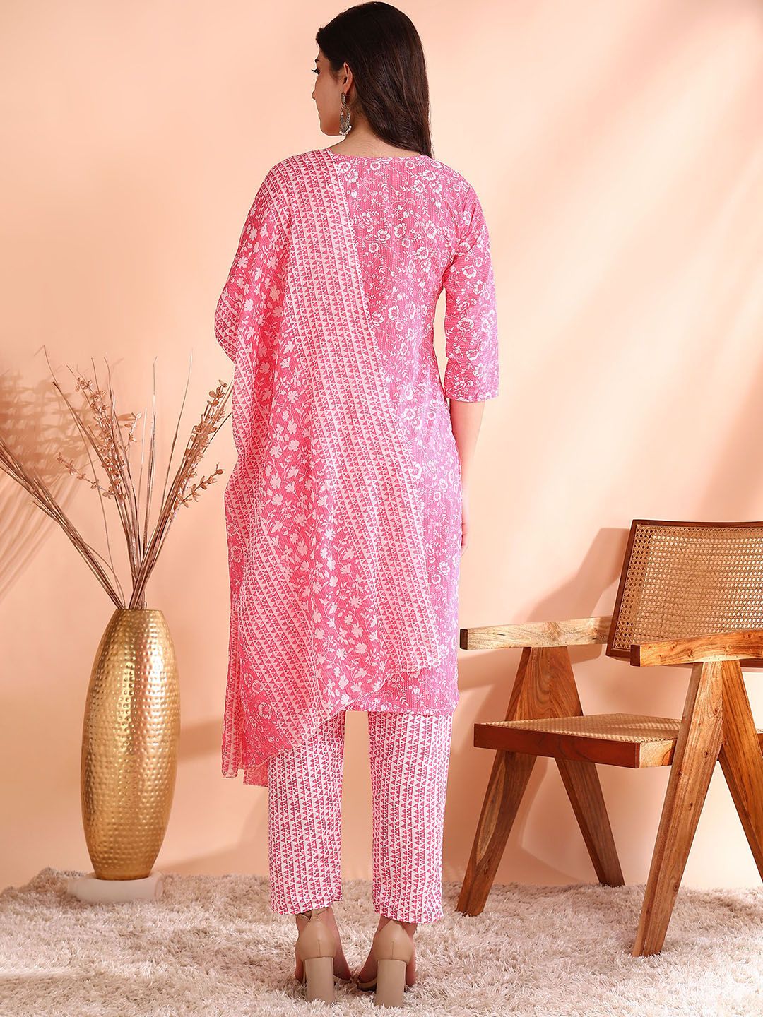 Ode by House of Pataudi Thread Work Pure Cotton Straight Kurta with Trousers & Dupatta - Distacart