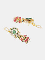 Thumbnail for Ruby Raang Kundan Emerald Bloom Necklace With Matching Earrings - Distacart