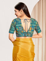 Thumbnail for Joban Fashion Fire Blue Viscose Rayon Padded Blouse With V Neck Elbow Sleeves - Distacart