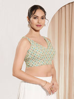 Thumbnail for Joban Fashion Pista Green Jacquard Padded Blouse With V Neck Sleeveless - Distacart
