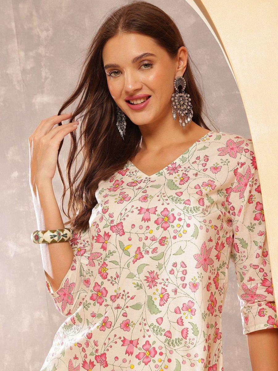 Anouk Women Floral Printed Regular Pure Cotton Kurta with Trousers & With Dupatta - Distacart