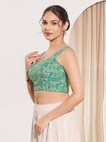 Thumbnail for Joban Fashion Sea Green Viscose Rayon Padded Blouse With Square Neck Sleeveless - Distacart