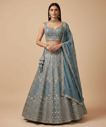 Lehenga Mart Dustyblue Star Faux Georgette Designer Bollywood Style Wedding Wear Lehenga Choli - Dista