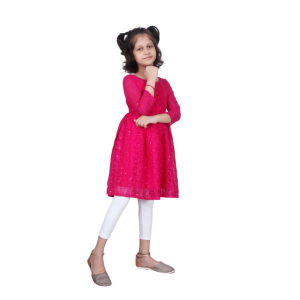 Akarshan viscose Lukhnowi Chikankari Anarkali kurta with leggings - Pink - Distacart
