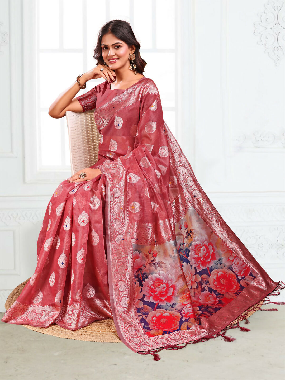 Astita Linen Cotton Rust Saree