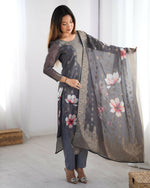 Thumbnail for Joban Fashion grey Kurta set with Pant Chanderi Thread with Sequins work