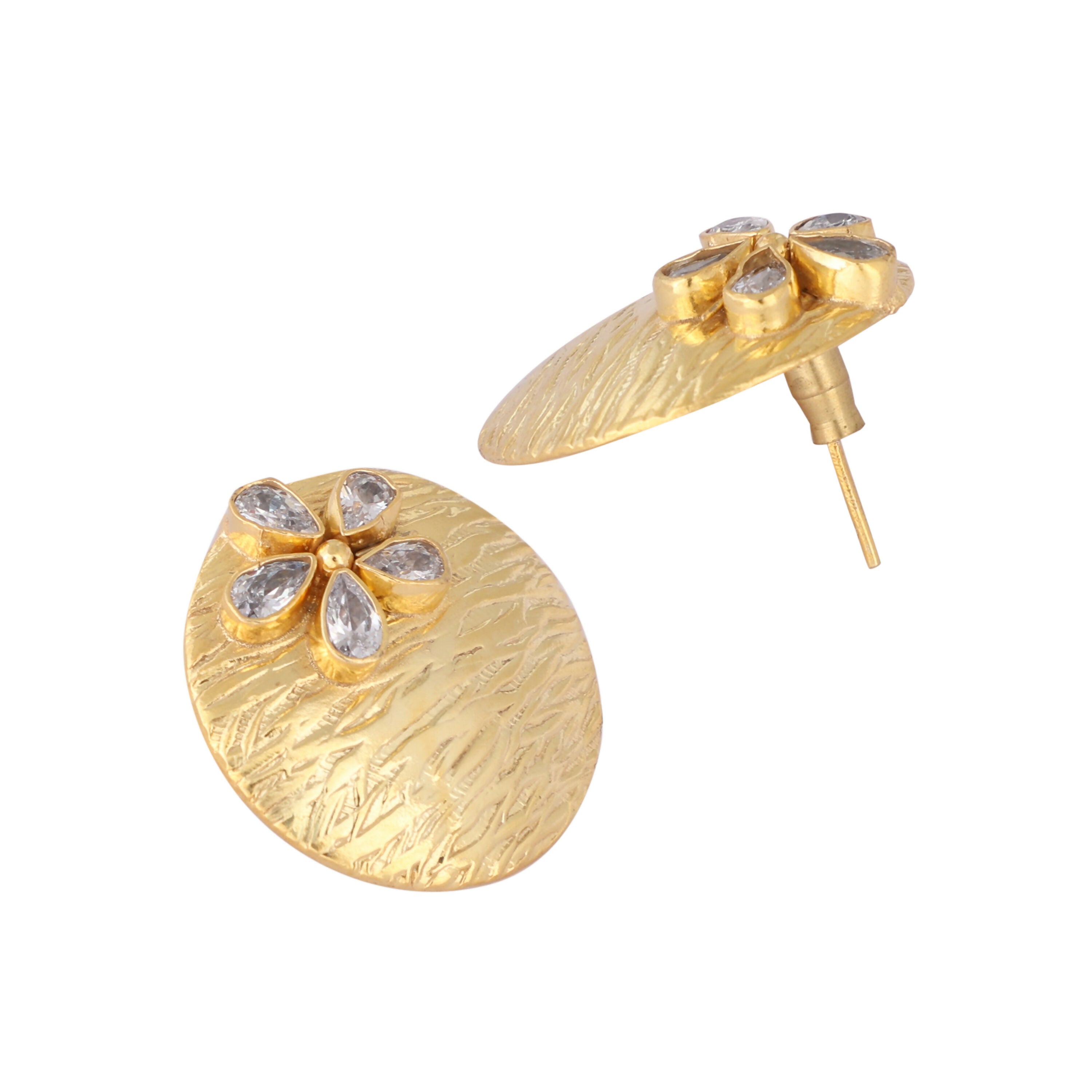 Nuyug 22K Gold-Plated Floral Motif Stud Earrings