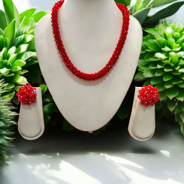 Inhanns Noor-E-Jalwa – Handmade Crystal Bead Necklace / Necklace With Earrings -Adjustable - Red - Distacart