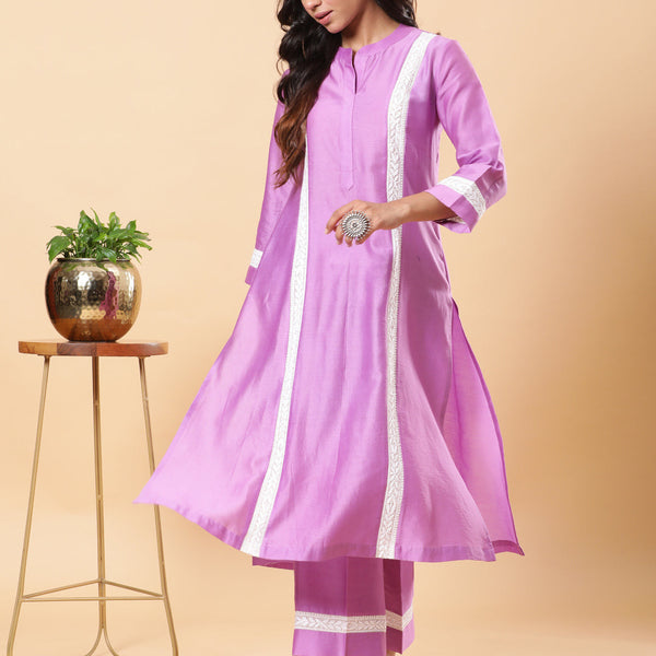 BohoJazz Lucknowi Handwork with Sequin Chanderi Kurta Pant - Purple