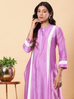 Thumbnail for BohoJazz Lucknowi Handwork with Sequin Chanderi Kurta Pant - Purple