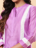 Thumbnail for BohoJazz Lucknowi Handwork with Sequin Chanderi Kurta Pant - Purple