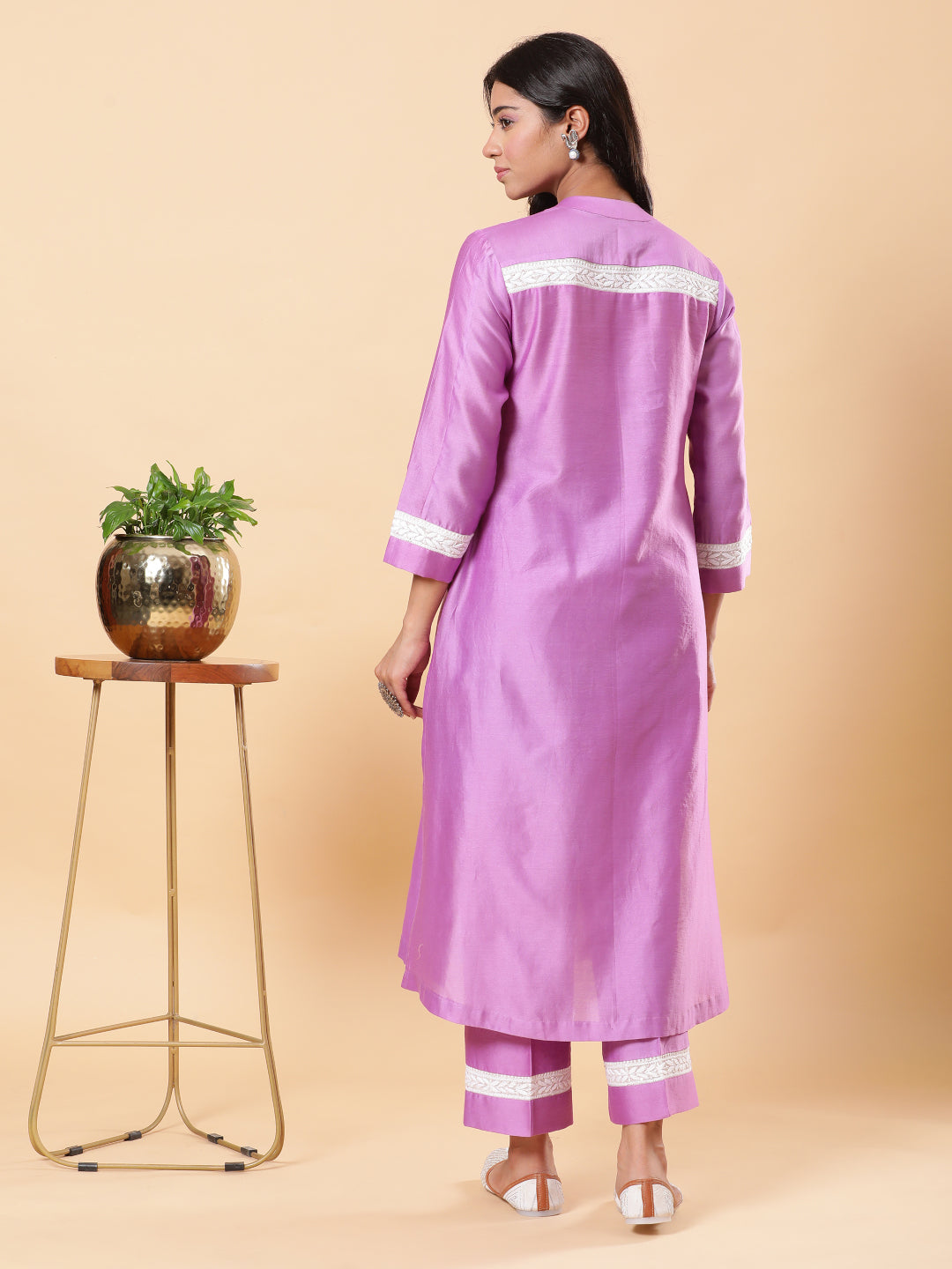 BohoJazz Lucknowi Handwork with Sequin Chanderi Kurta Pant - Purple