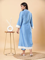 Thumbnail for BohoJazz Lucknowi Handwork with Pearls Chanderi Kurta Pant - Blue