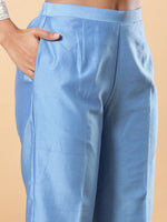 Thumbnail for BohoJazz Lucknowi Handwork with Pearls Chanderi Kurta Pant - Blue