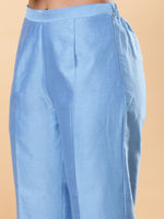 Thumbnail for BohoJazz Lucknowi Handwork with Pearls Chanderi Kurta Pant - Blue