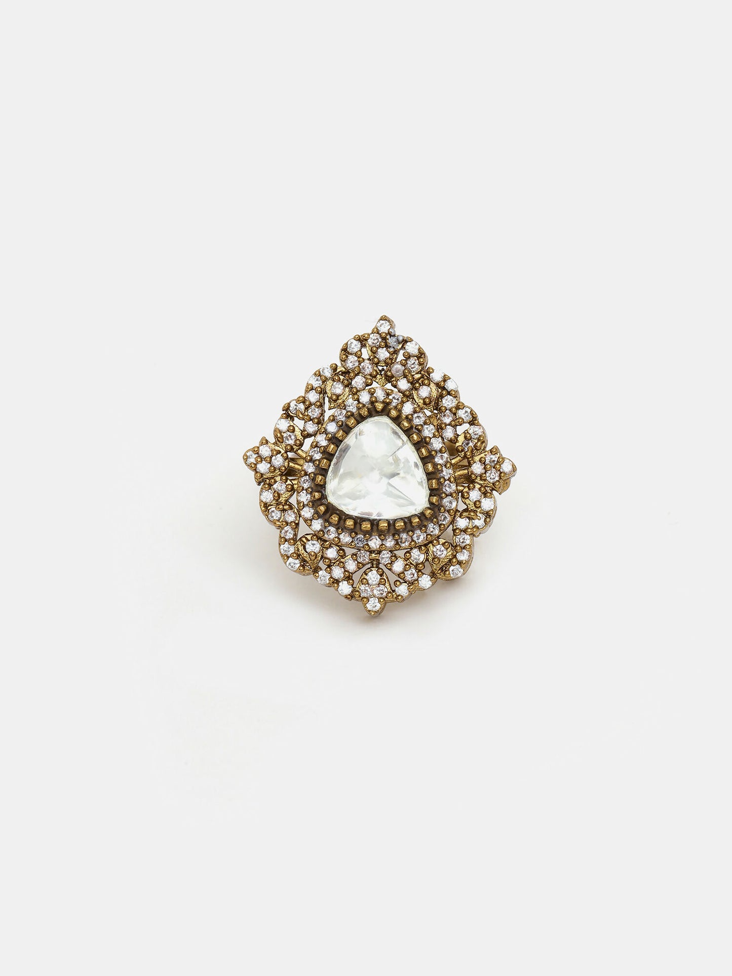 Ruby Raang Festive Gold Polished White Kundan Ring - Distacart