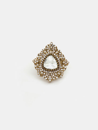Ruby Raang Festive Gold Polished White Kundan Ring - Distacart
