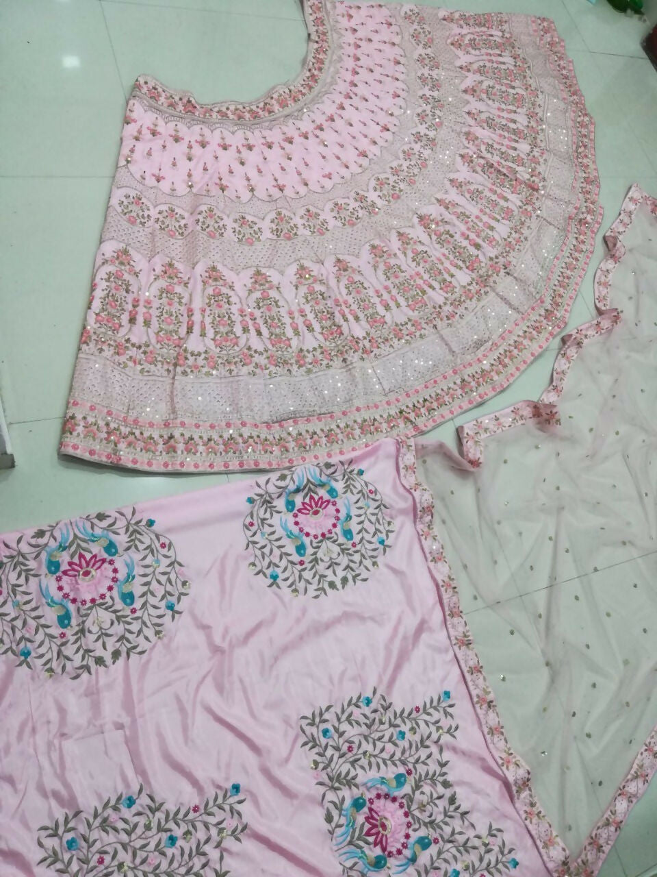 Jyoti Fashion Exclusive Baby Pink Silk 3MM Sequins with Jari & Thread Embroidery Lehenga Choli with Dupatta - Distacart