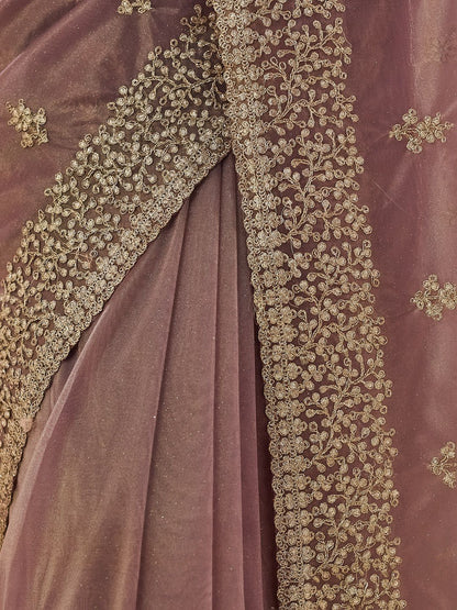 kasee Floral Zardozi Supernet Saree - Distacart