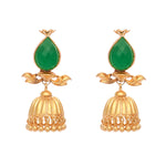 Thumbnail for Nuyug 22K Gold Plated Emerald Stone Studded Ethnic Jhumkas
