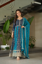 Thumbnail for Prazu Fashion Blue Georgette With Zari & Sequins Gown