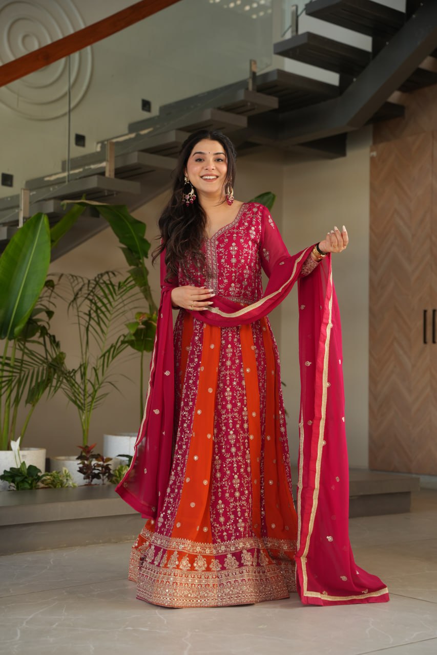 Prazu Fashion Pink Georgette With Zari & Sequins Gown