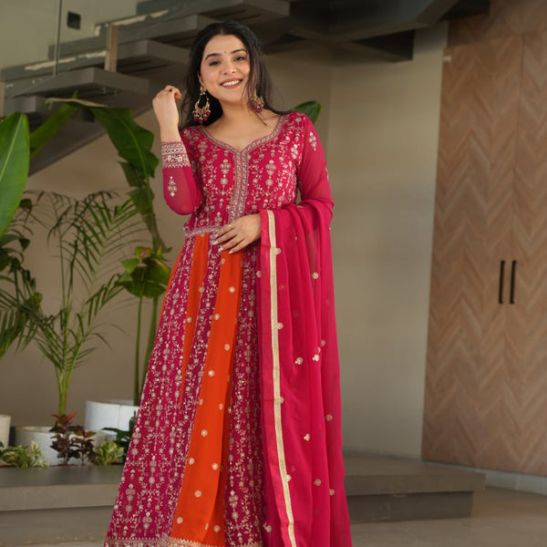 Prazu Fashion Pink Georgette With Zari & Sequins Gown - Distacart
