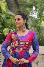 Thumbnail for Prazu Fashion Blue Georgette Leheriya & Bandhej Print With Kutchi Work Navratri Gown