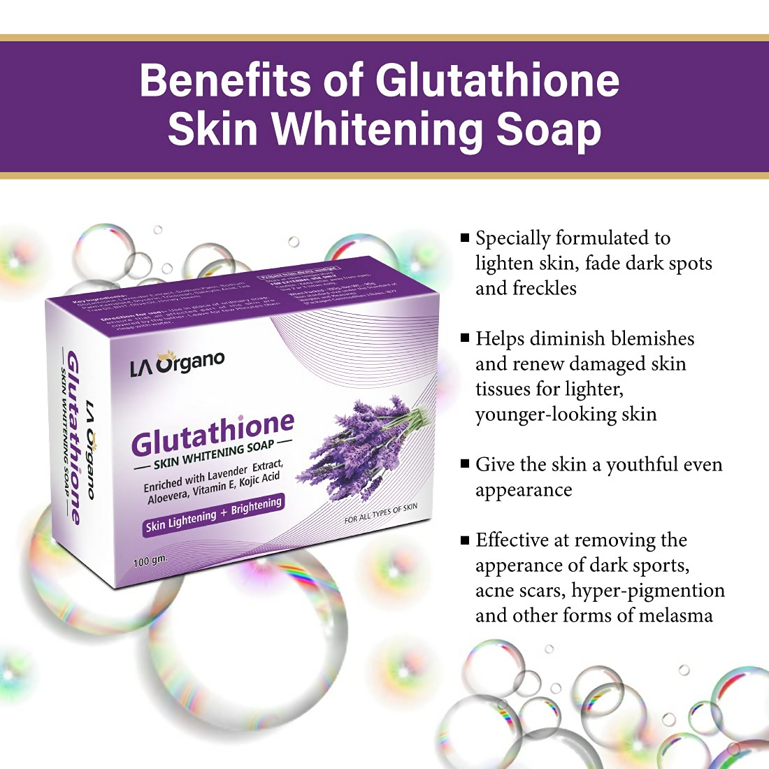 LA Organo Glutathione Lavender Skin Whitening Soap - Distacart