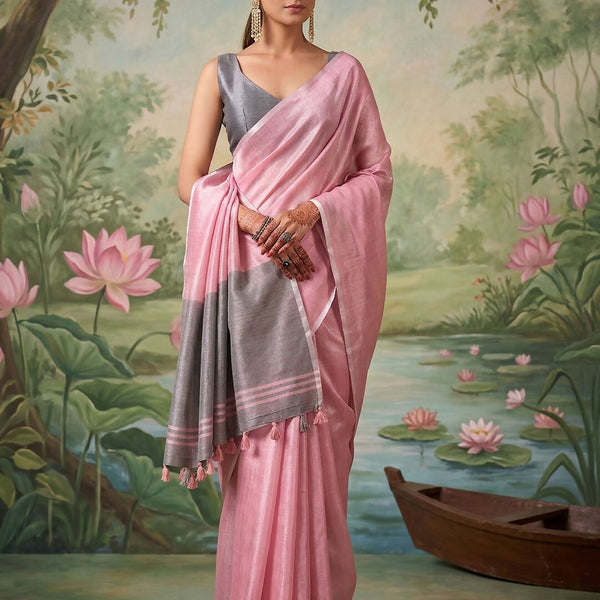 Shree Shyam Fashion Light Pink Tissue Silk Saree - Distacart