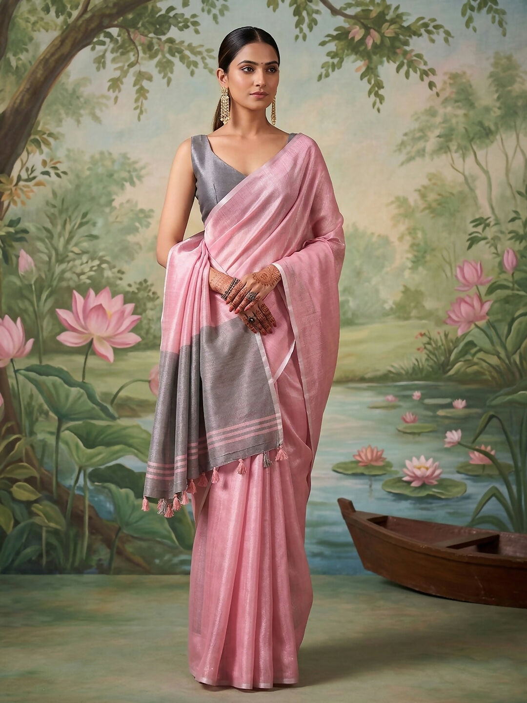 Shree Shyam Fashion Light Pink Tissue Silk Saree - Distacart