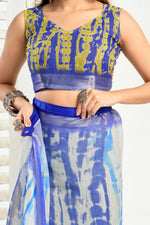 Thumbnail for Vastranavya Blue Digital Printed Linen Ready To Wear Designer Saree with Unstitched Blouse - Distacart