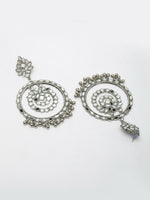 Thumbnail for NVR Women's Silver-Toned Mirror Work Oxidised Contemporary Drop Earrings - Distacart