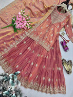 Thumbnail for Teeya Creation Womens New Traditional Peach Heavy Work Ethnic Ensemble Lehenga Set - Dista