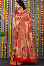 Thumbnail for Jyoti Fashion Women's Red Paithani Silk Zari Woven Saree with Blouse - Distacart