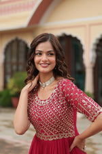 Thumbnail for Joban Fashion Pink Georgette Sequence Embroidery Work Gown