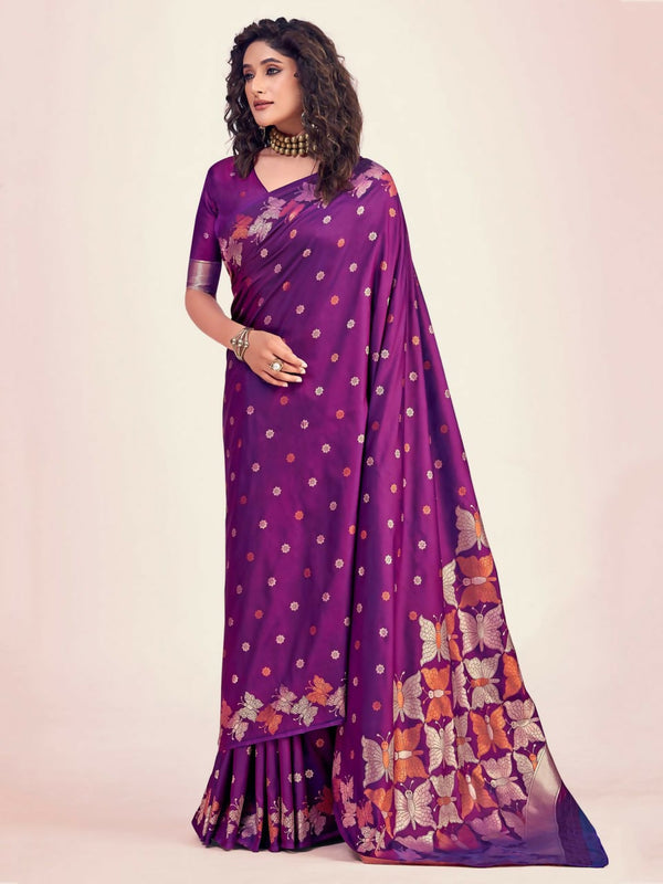 Preksha Creation Banarasi Soft Silk Women Purple Saree - Distacart