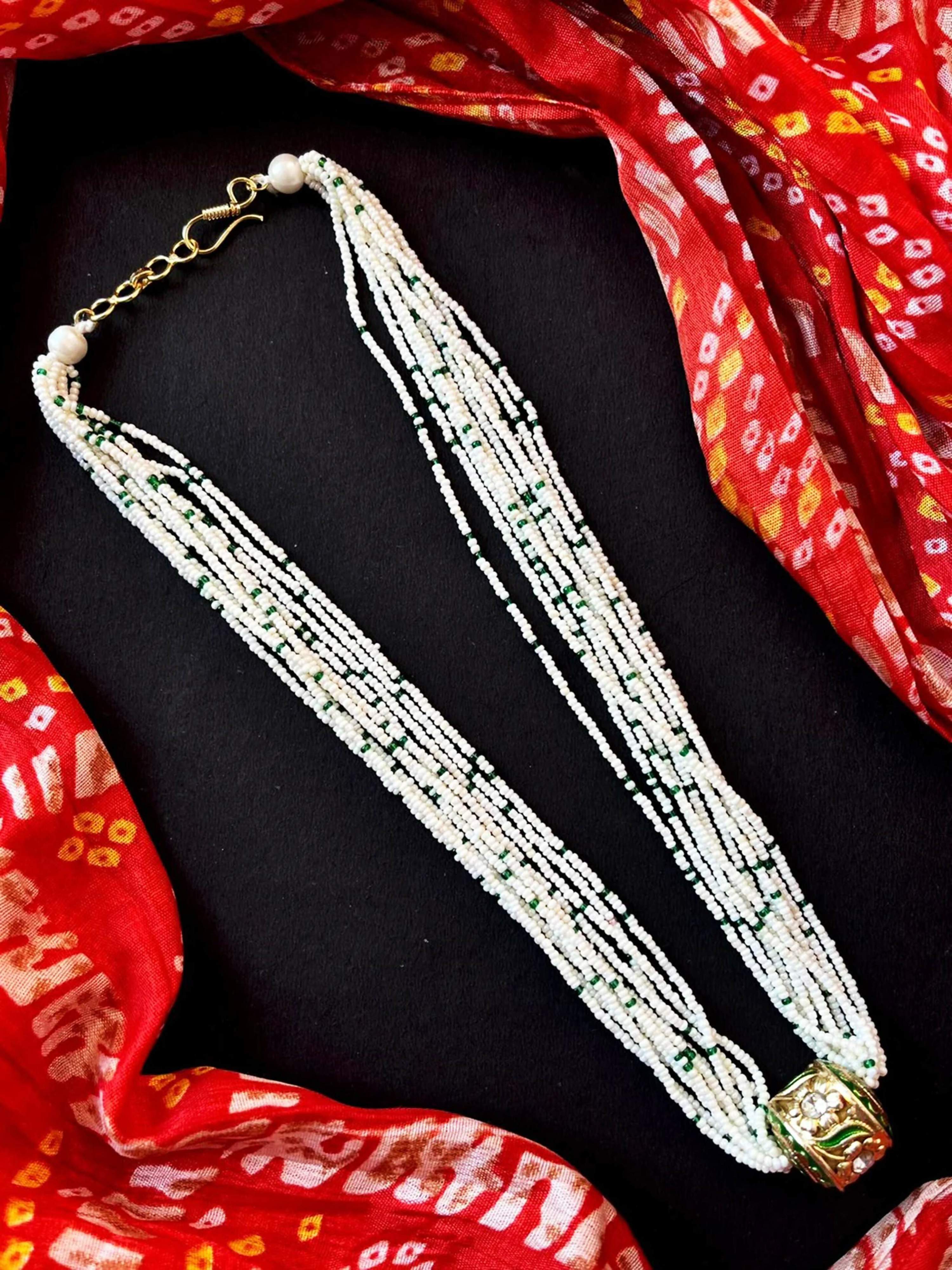 Joban Fashion Women Green Meenakari Pendant Multi Colour Beaded Mala Necklace