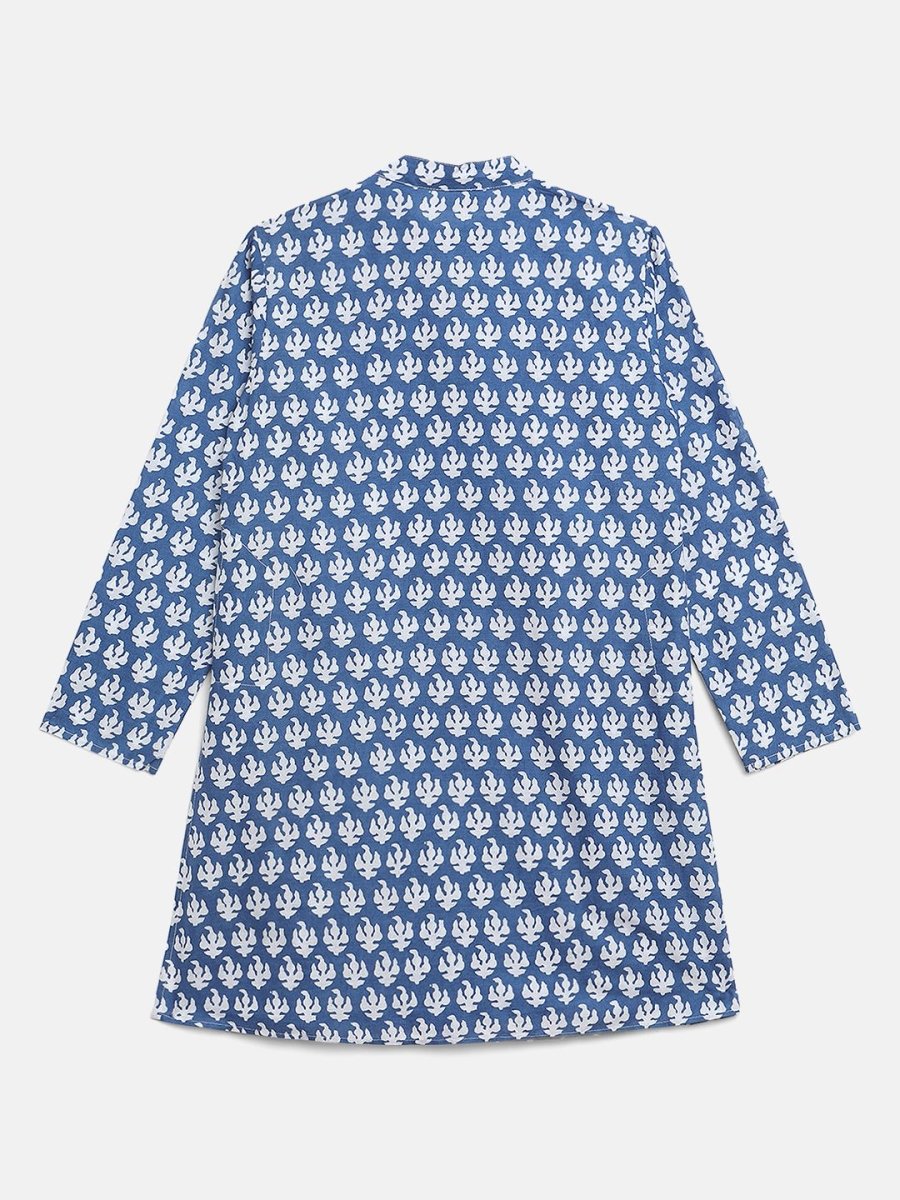 Ahalyaa Boys Blue Pure Cotton Porcian Print Kids Kurta Churidar Set - Distacart