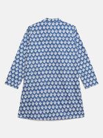 Thumbnail for Ahalyaa Boys Blue Pure Cotton Porcian Print Kids Kurta Churidar Set - Distacart