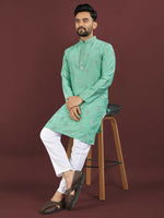Thumbnail for Anaita Turquoise Embroidered Silk Straight Kurta - Distacart