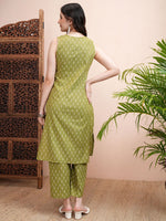 Thumbnail for Vishudh Green Printed Pure Cotton Straight Kurta with Palazzos