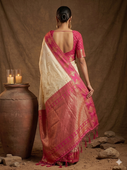 Shree Shyam Fashion Cream Soft Silk Saree - Distacart