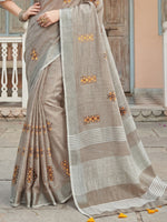 Thumbnail for Shree Shyam Fashion Light Beige Linen Saree - Dista