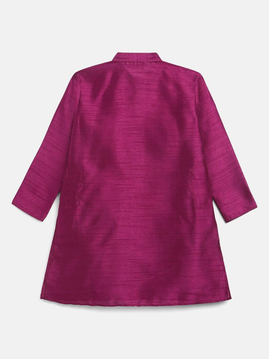 Ahalyaa Purple Poly Silk Solid Kids Kurta Churidar Set For Boys - Distacart