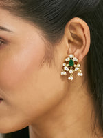 Thumbnail for Nuyug 22K Gold-Plated Elegant Kundan & Green Stone Studded Pearl Drops Studs