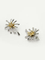 Thumbnail for NVR Women's Set of 2 Silver & Gold Brass-Plated Floral Shape Drop Earrings - Distacart